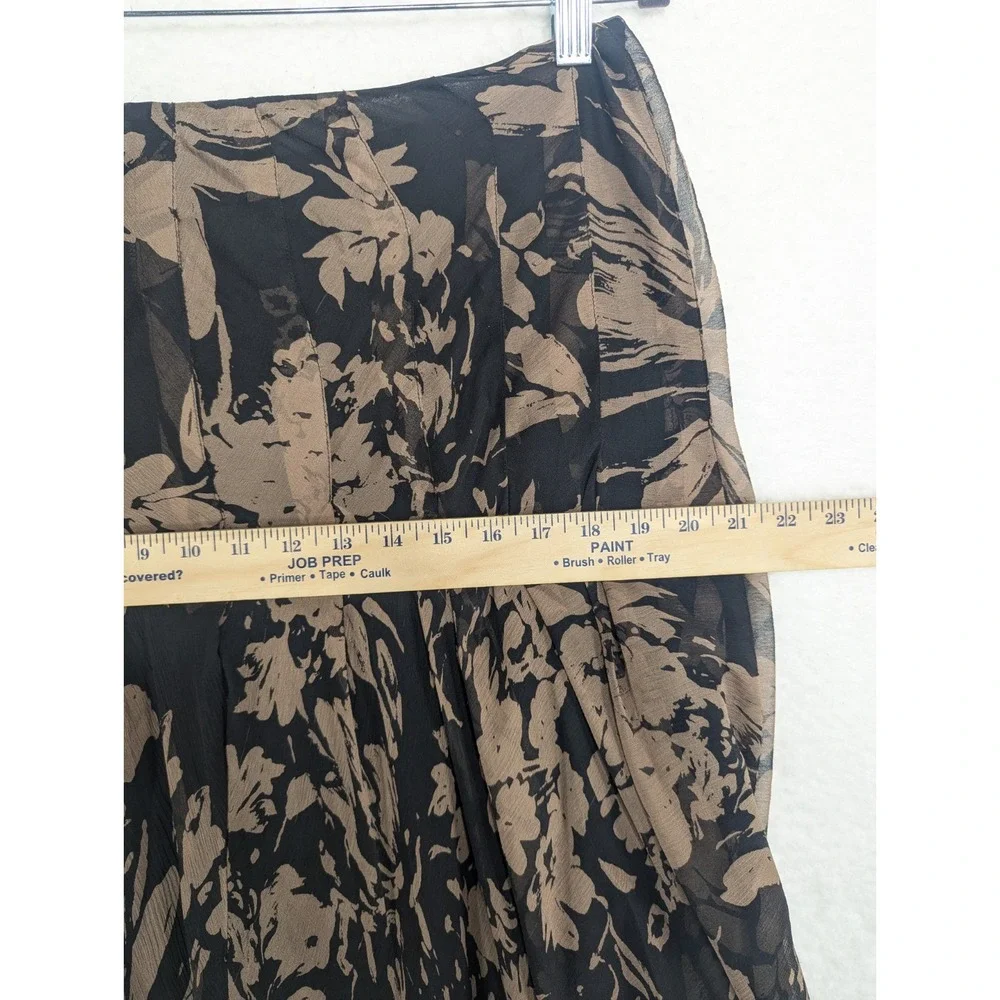 Women's Black And Brown 100%‎ Linen Floral Midi Skirt 10